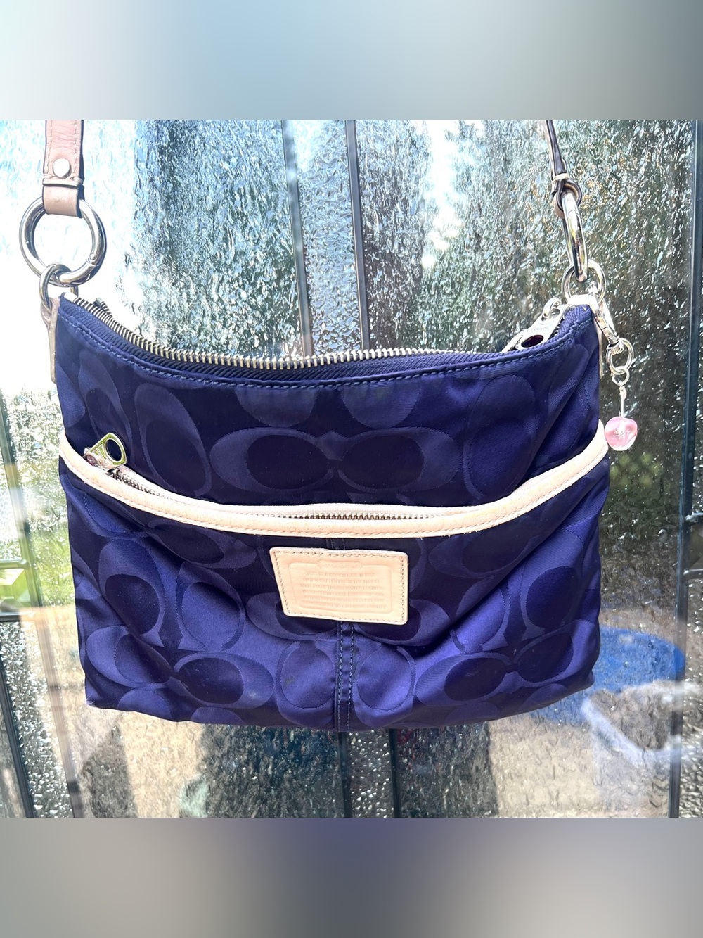 Coach Navy Nylon Crossbody with Light Tan Leather Trim